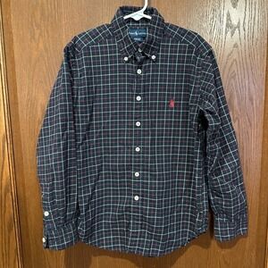 Kids Ralph Lauren Plaid Button Down Shirt Long Sleeve Red Blue Green Size S 8 10
